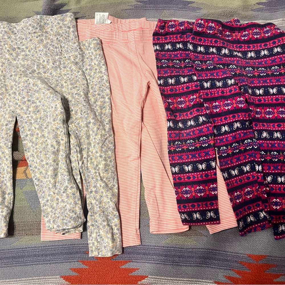 Girls' Patterned Leggings Set - Floral, Striped, and Paisley